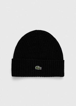 Lacoste вовняна шапка біні чорного кольору унісекс