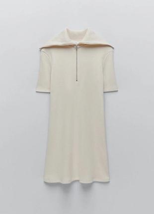 Платье zara s 44р., трикотажное, хлопок с полиэстером, мини, рубчик