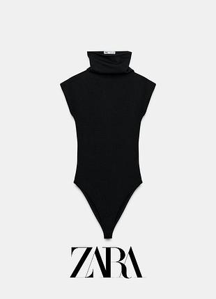 Стильное черное боди zara с высоким воротником