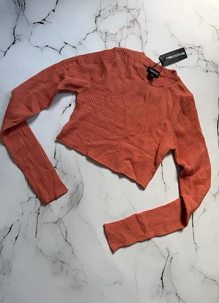 Оранжевий трикотажний топ з довгими рукавами prettylittlething