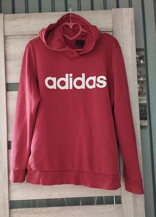 Бордовая кофта худи унисекс с капюшоном adidas l
