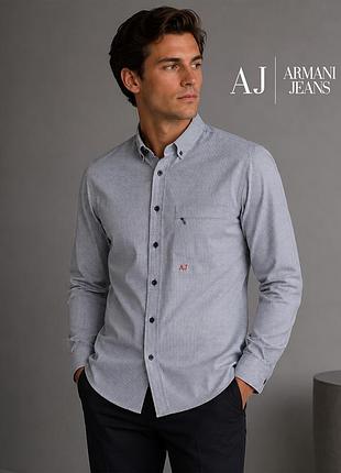 Оригінальна картата біло синя сорочка з вишивкою та лого armani jeans xl