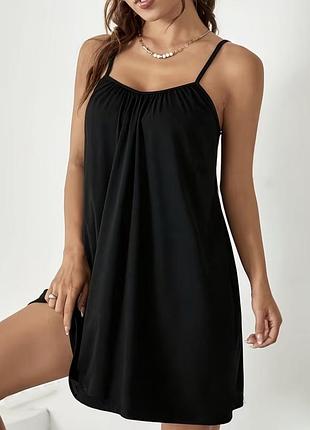 Эластичный и легкий 🖤 черный сарафан на тонких бретелях 👗 летнее платье батал ☀️ большой размер плюс сайзxl/xl