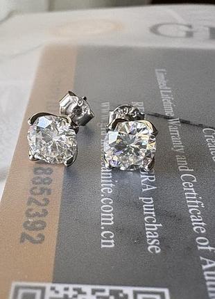 Серьги гвоздики пусеты муасанит 6.5мм серебро 925
