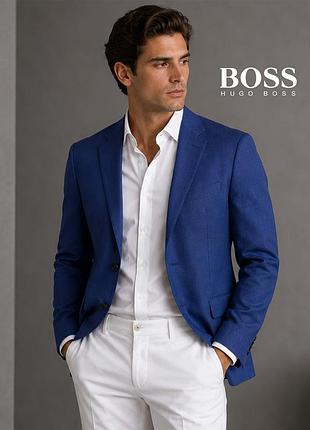 Оригинальный мужской синий итальянский пиджак из шерсти boss 54 l-xl