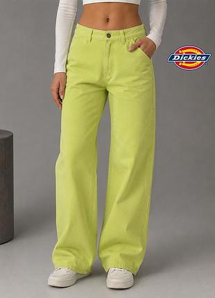 Оригинальные женские широкие салатовые джинсы с карманами dickies 27