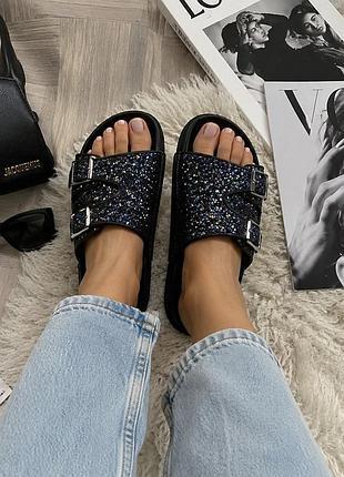 Шлёпанцы сланцы сандали кожаные натуральная кожа leather  блестящие  в стиле биркенштоки (birkenstock)