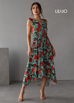 Оригинальное бирюзовое миди платье в цветах liu jo milano 44 l