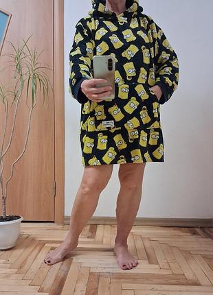 Классная теплая маховушка, халат для дома с карманами и капюшоном 70*83
