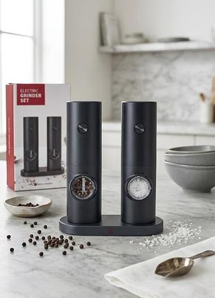 Электрическая мельница для соли и перца electric grinder set регулируемый режим помола с 5 уровнями грубости на батарейках.