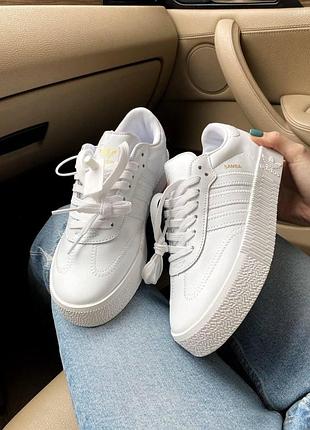 Белые кожаные кроссовки адидас самба унисекс adidas samba rose all white 42