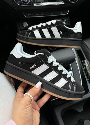 Чёрные замшевые кроссовки adidas campus korn black white x адидас кампус 44