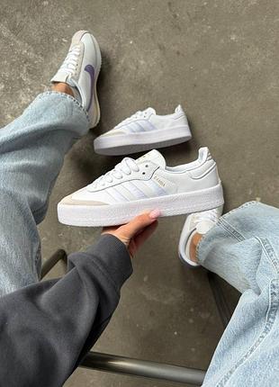 Белые кожаные кроссовки унисекс adidas samba white x самба 43