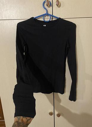 Лонгслів трикотажний тонкий по фігурі чорний базовий h&m xs