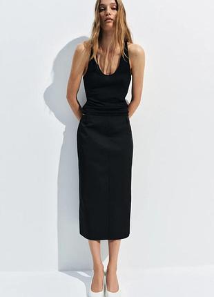 Черная юбка карандаш миди классический повседневный стиль размер м zara