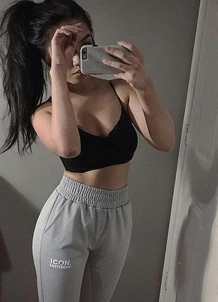 Женские спортивные штаны 🤍эластичные с лампасами 👖 icon amsterdam ⚡ женские спортивные штаны джоггеры 💣 серые высокая посадка s/m