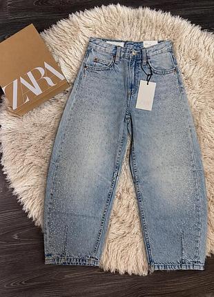 Джинси баггі baggi zara зі стразами в каменях