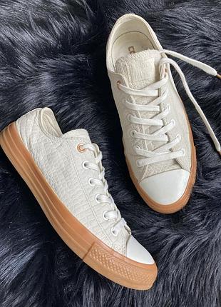 Чоловічі шкіряні кремові converse з рельєфним тисненням під крокодилячу шкіру оригінал