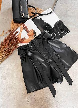 Шорти з еко шкіри з поясом zara🖤