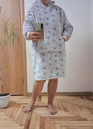 Теплое мягкое плюшевое худи одеяло, халат, мехушка с карманами и капюшоном размер 80*90