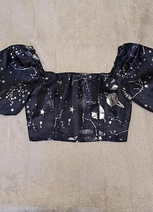 Missguided брендовий стильний топ з рукавами ліхтариками принт зоряне небо в ідеалі розмір xs