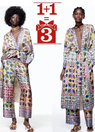 1+1=3 сатинові брюки штани zara принт костюм палаццо