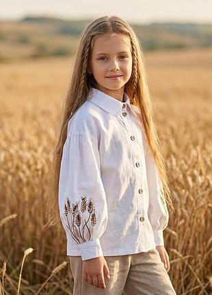 Вышиванка для девочки 5-6 лет, 6-7 лет, 7-8 лет, 9-10 лет, 10-11 лет, белая с вышивкой
