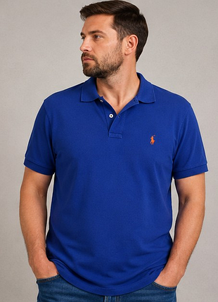 Мужское поло polo by ralph lauren xl синее 100% хлопок