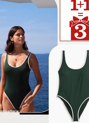 1+1=3 базовий купальник h&m swim xl хакі зелений
