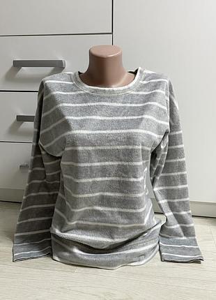 Домашняя кофта, флисовая кофта, плюшевая кофта женская в полоску серая s