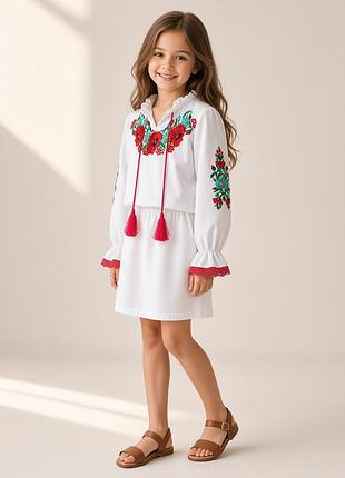 ​🌸 волшебная белоснежная вышиванка с маками для девочки