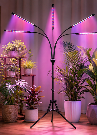 Світлодіодна фітолампа grow light для вирощування рослин / фітолампа для кімнатних рослин на штативі з пультом таймером