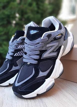 Женские качественные и стильные кроссовки new balance 9060 cordura черные с серым на белой