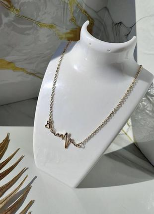 Женская цепочка сердцебиения с кулоном пульс и сердцем, золотистый колье линии жизни, код 7000