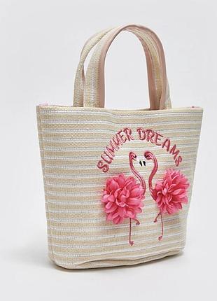 Солом'яна сумочка lc waikiki «summer dreams» з фламінго