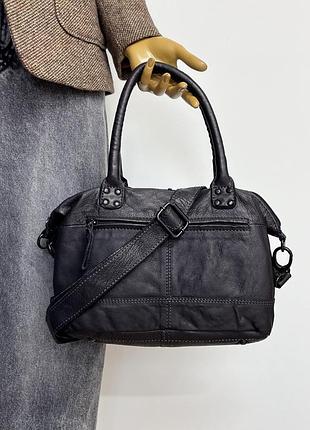 Voi leather design шкіряна чорна сумка крос боді тоут боулер довгі короткі ручки на плече через плече повсякденна спортивна натуральна шкіра німеччина