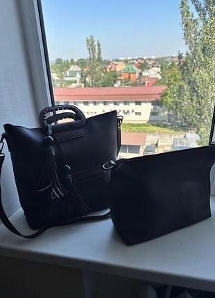 Женская сумка + клатч бордового цвета