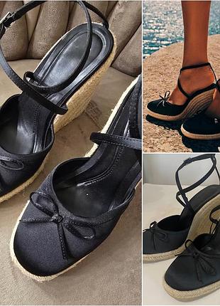 Атласные туфли/босоножки zara, на танкетке.