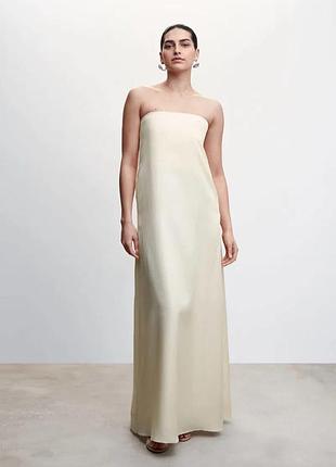 Лляна довга сукня без бретель mango strapless linen dress