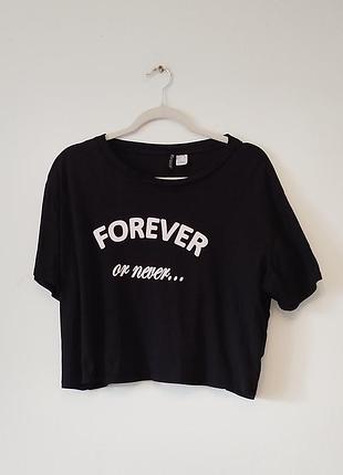 Черная укороченная футболка оверсайз. h&amp;m.