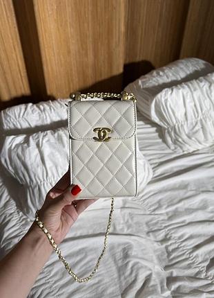 Жіноча сумка преміум pearl crush phone case with chain lambskin cream для телефону