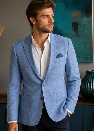 Мужской льняной пиджак strömberg tailored fit, светло-голубой, р.48