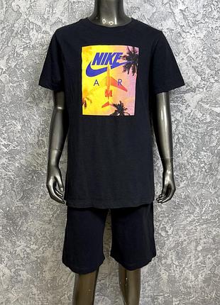 Nike air tee спортивный костюм 147-158 см подростковые черные с принтом