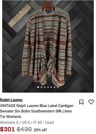 Ralph lauren polo оригінал стильний вінтажний жіночий лляний, шовковий і бавовняний відкритий кардиган у смужку ralph lauren, розмір s