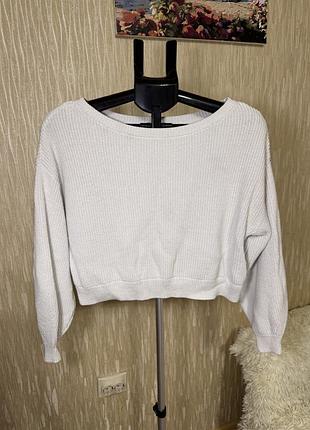 Укорочений білий светр крупної в'язки hollister (xs / s)