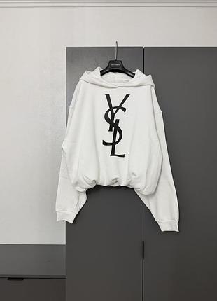 Худі обʼємний білий ysl saint laurent світшот з капюшоном