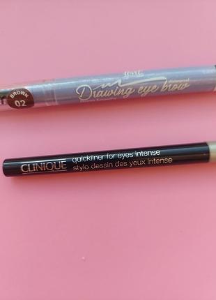Олівець гелевий для очей clinique quickliner 01 intense black, олівець для брів lovit 02 brown