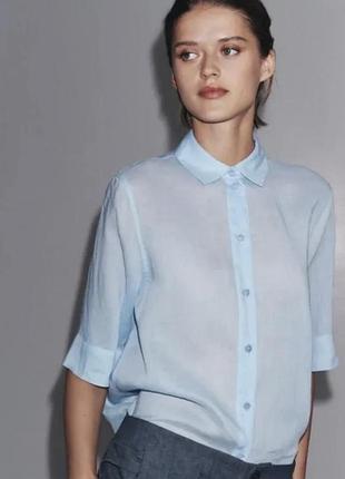 Сорочка zara ліоцел/рамі, світло-блакитна, l
