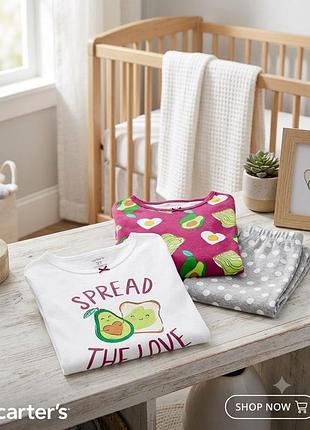 Пижама картерс на девушку 2-piece avocado carters 4т, 5т, 6т на рост 99-122 см