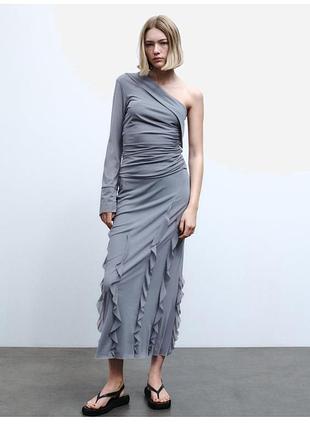 Блузка zara серая на одно плечо